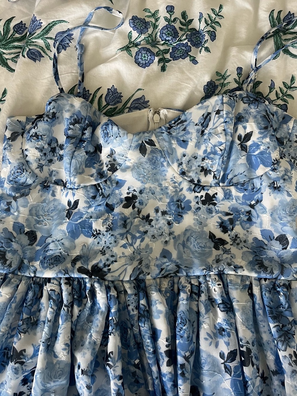 Altar'd State Light Blue and Navy Floral Bustier Dress